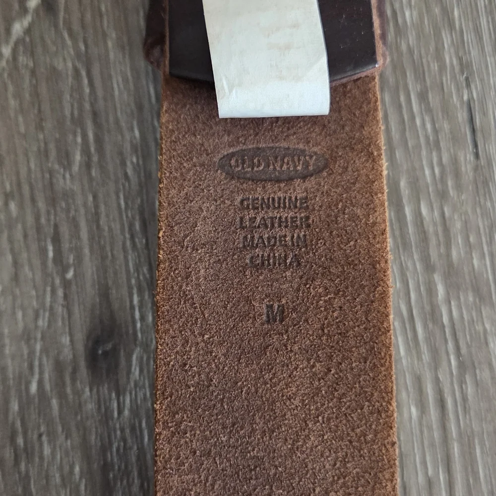 Old Navy Brown Studded Leather Belt with Brass Buckle Medium